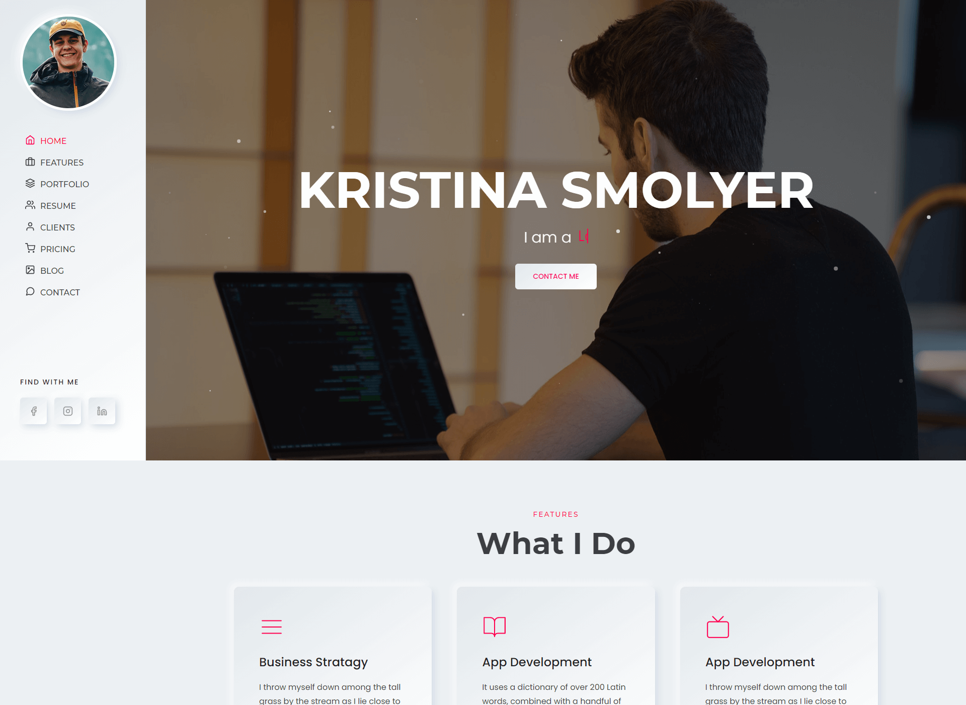 Web developer website design, light version, preview