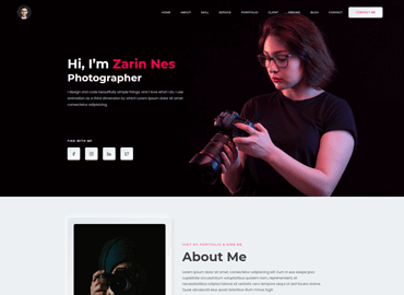 Photographer website design, light version, preview